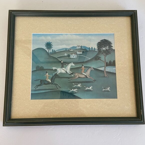 Steven Klein Country Fox Hunt Scene Art Print Vintage 15" x 13" - Picture 2 of 8